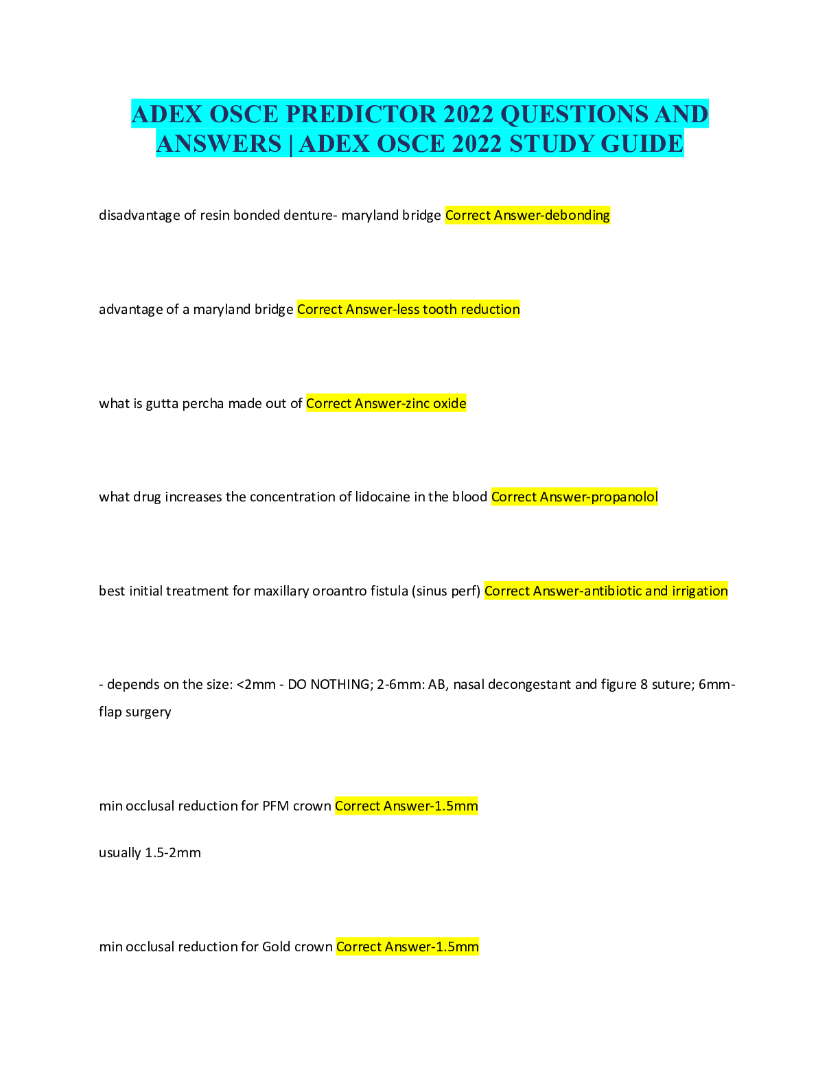 ADEX OSCE PREDICTOR 2022 QUESTIONS AND ANSWERS ADEX OSCE 2022 STUDY